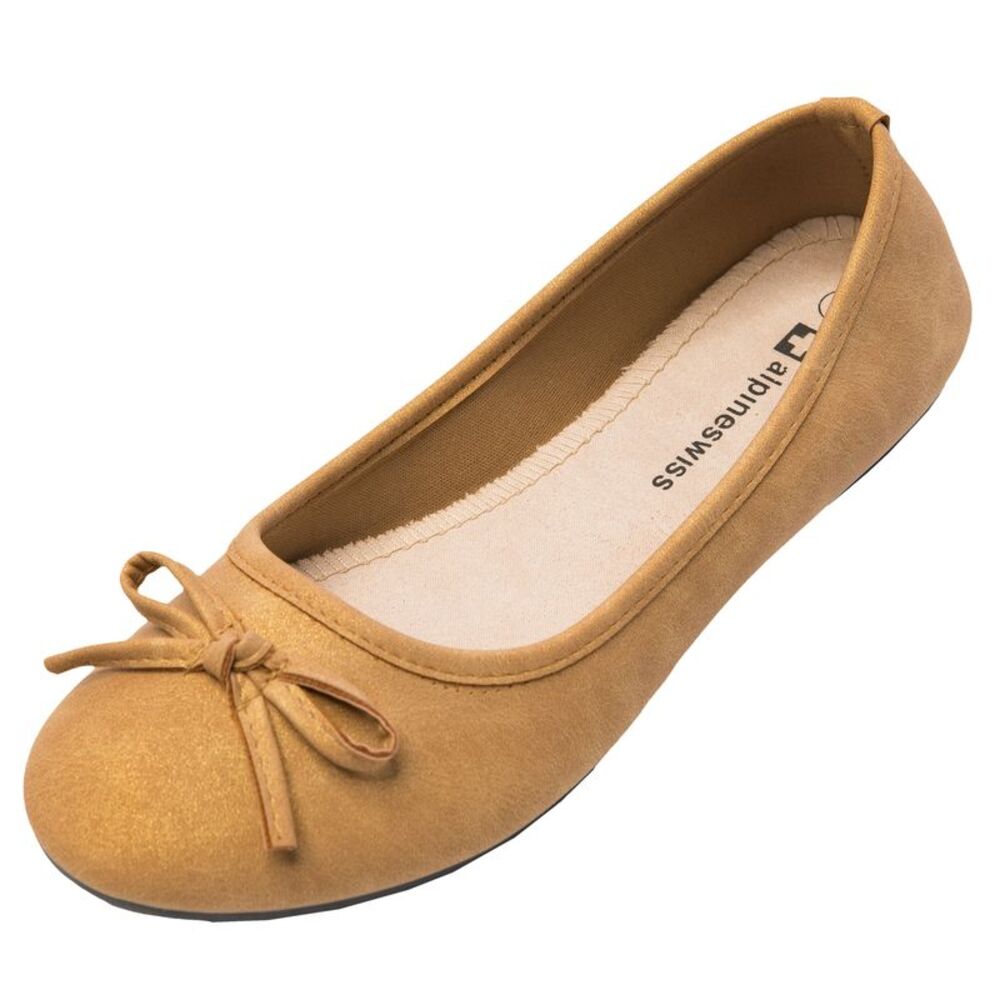 Alpine Swiss Polly Womens Bow Ballet Flats Round Toe Slip On Comfortable Shoes - Picture 1 of 5